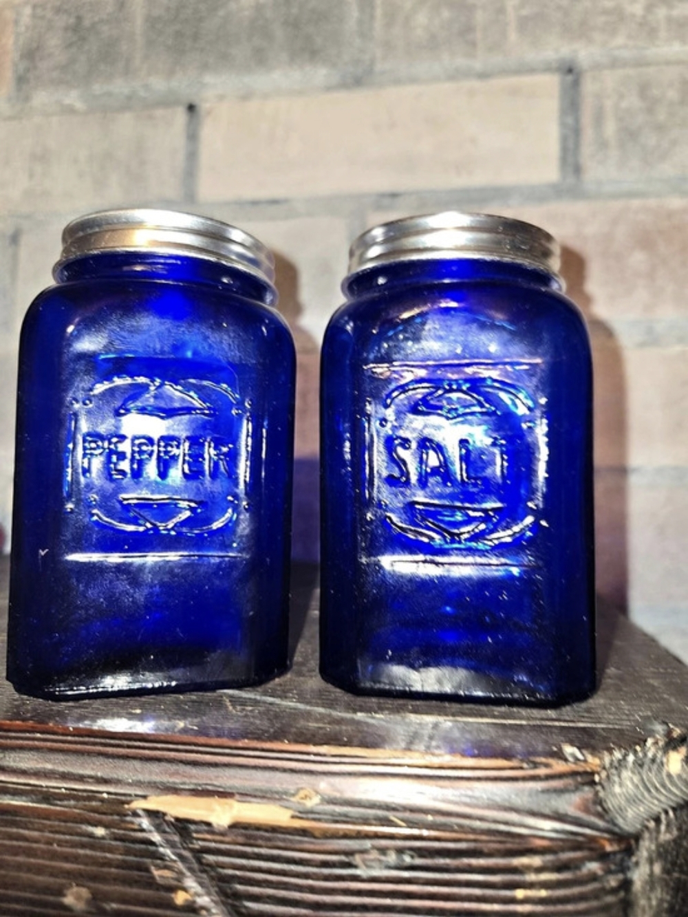 Cobalt Blue & Silver Glass Salt & Pepper Shakers